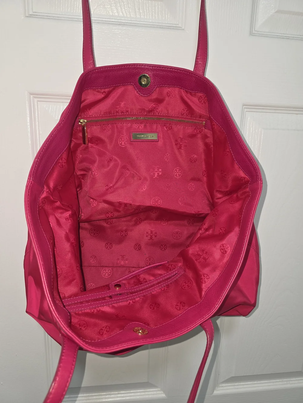 Tory Burch Hot Pink Nylon Tote with Logo Medallion